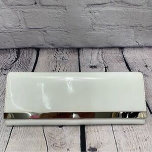 Aldo White Patent Clutch with Metal Trim